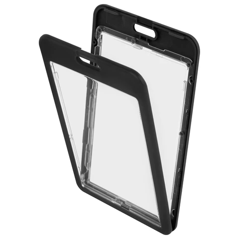 Бейдж вертикальный (85х54 мм), ДВУСТОРОННИЙ, черный, ЗАЩИТА ОТ ВЛАГИ И ПЫЛИ, BRAUBERG EXTRA, 238809 - МСК «Форвард»