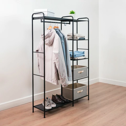 Вешалка-стеллаж ZMI "Валенсия-1", 1555х1090х300 мм, 7 полок, металл, черная, ГСВ1 Ч 700928   - МСК «Форвард»