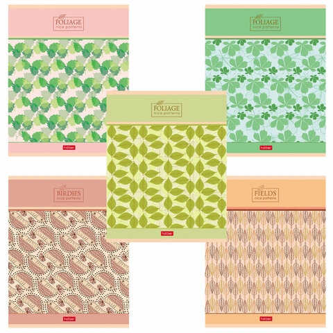 Тетрадь А5 96л. HATBER скоба, клетка, обложка картон, тиснение, Паттерн (5 видов), 96Т5тВ1 404501