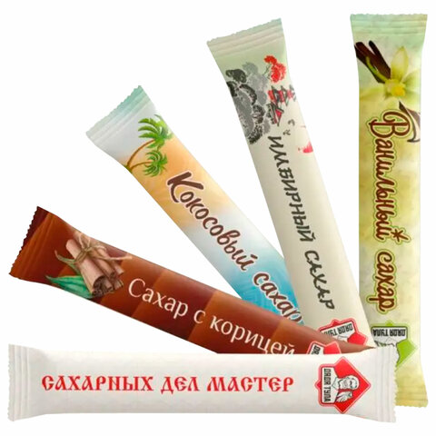 Сахар порционный, микс вкусов в стиках (ваниль, имбирь, кокос, корица, белый), 1 кг 623955 - МСК «Форвард»