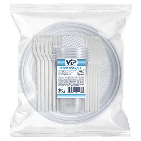 Набор одноразовой посуды на 6 персон, 24 предмета (вилка, нож, стакан, тарелка) 609680