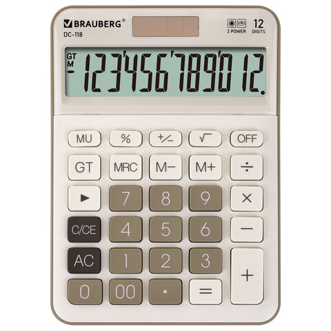 Калькулятор настольный BRAUBERG DC-118-BG (175х126 мм), 12 разрядов, двойное питание, бежевый, 272963