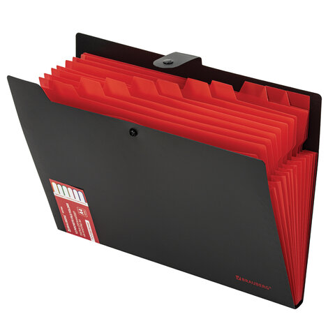 Папка-органайзер на кнопке 12 отделений, BRAUBERG "Extra", А4, черная с красным, 271934 - МСК «Форвард»