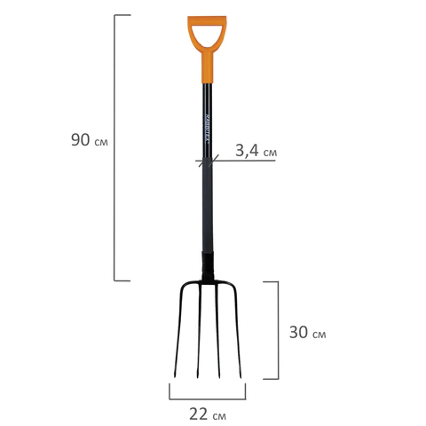 Вилы садовые стальные 22х30 см, ОБЩАЯ ДЛИНА 120 см, черенок сталь, V-ручка, RABBITEX (РАББИТЕКС) "STRONG METAL", 700490 - МСК «Форвард»