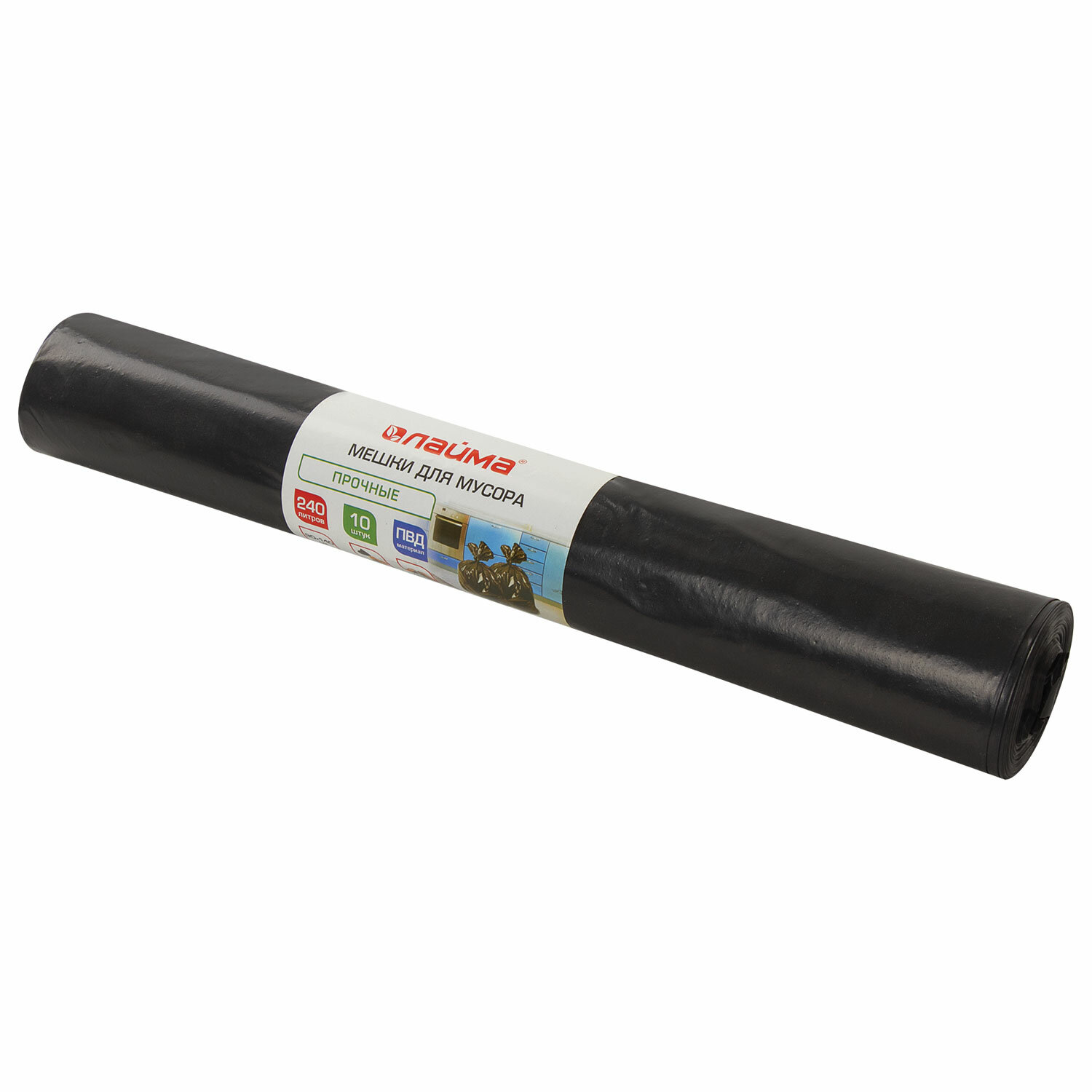 Мешки для мусора 240л черные в рулоне 5 шт особо прочные, ПВД 80 мкм, 90х140см, LAIMA, 605339