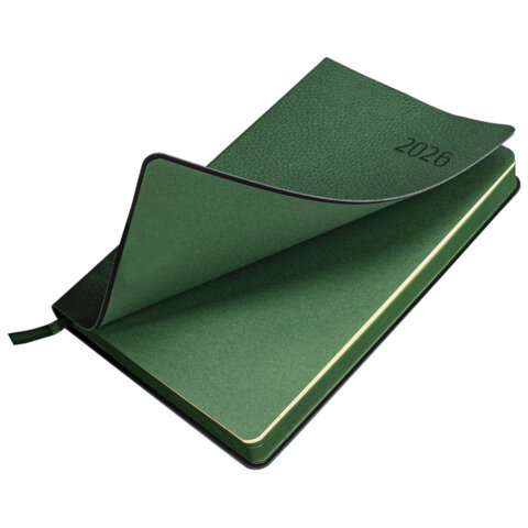 Ежедневник датированный 2026 А5 138x213 мм, BRAUBERG "Stylish", под кожу, гибкий, зеленый, 117102 - МСК «Форвард»