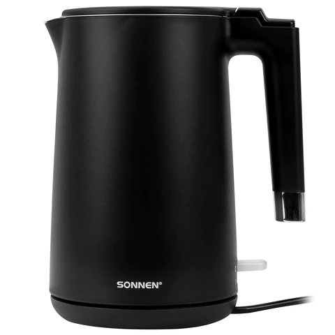 Чайник электрический с двойными стенками SONNEN KT-8719B, 1,5 л, 2200 Вт, черный, 454692 - МСК «Форвард»