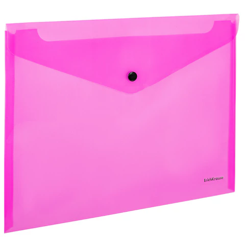Папка-конверт с кнопкой ERICH KRAUSE "Glossy Neon", А4, до 120 листов, прозрачная, ассорти, 0,18 мм, 50300 272922 - МСК «Форвард»