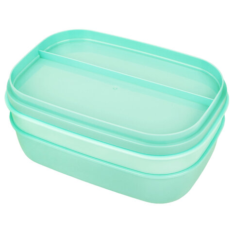 Ланч-бокс контейнер 3 секции, 8 отделений, 1,9 л, ложка, вилка, нож, 10х21х14 см, мятный, JOYLUX, 609350 - МСК «Форвард»