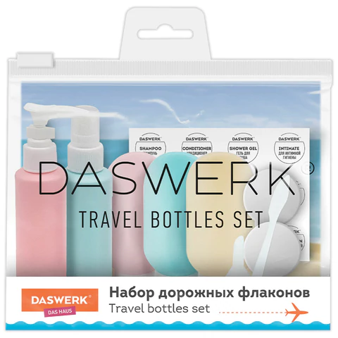 Дорожный набор флаконов в косметичке, 7 флаконов (5х60 мл / 2х10 мл), DASWERK (ДАСВЕРК), 609301 - МСК «Форвард»