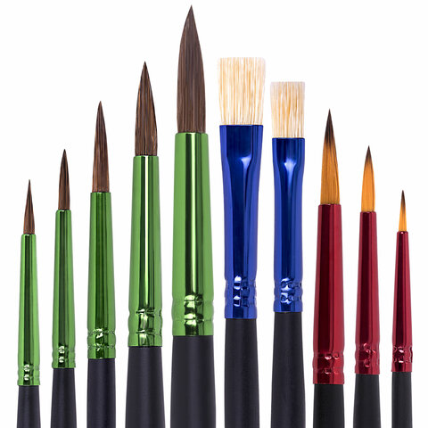 Кисти BRAUBERG PREMIUM, набор 10 шт. (круглые пони - 5 шт., синтетика - 3 шт., плоские щетина - 2 шт.), блистер, 201023 - МСК «Форвард»