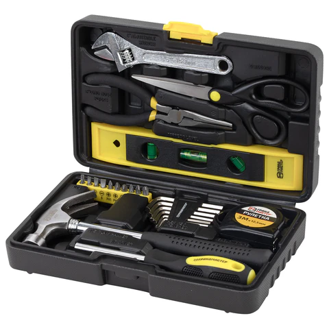 Набор инструментов столярно-слесарный, 25 предметов, пластиковый кейс, ГРАНДМАСТЕР, 671337