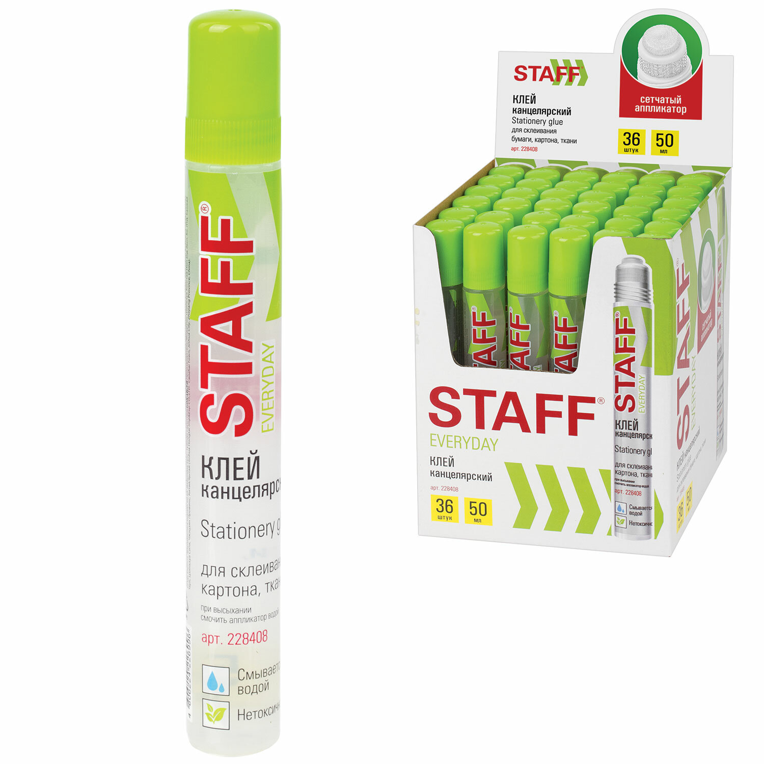 Клей канцелярский STAFF EVERYDAY, 50 мл., сетчатый аппликатор, 228408