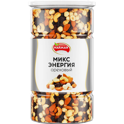 Орехи жареные в банке "МИКС Энергия", кешью, фундук, миндаль, изюм, 1 кг, NARMAK 622756