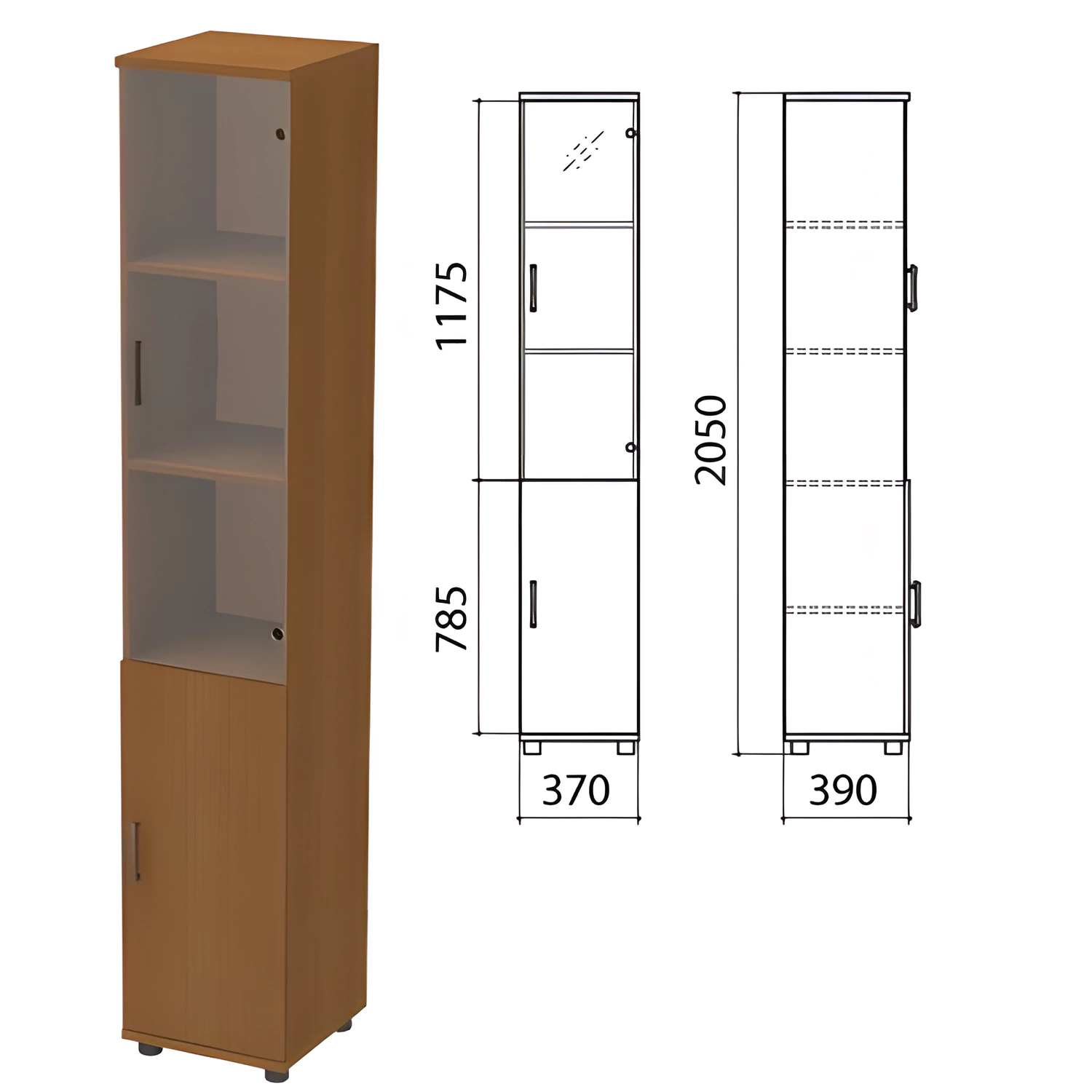 Шкаф закрытый со стеклом "Монолит", 370х390х2050мм, цвет орех (КОМПЛЕКТ) 980100