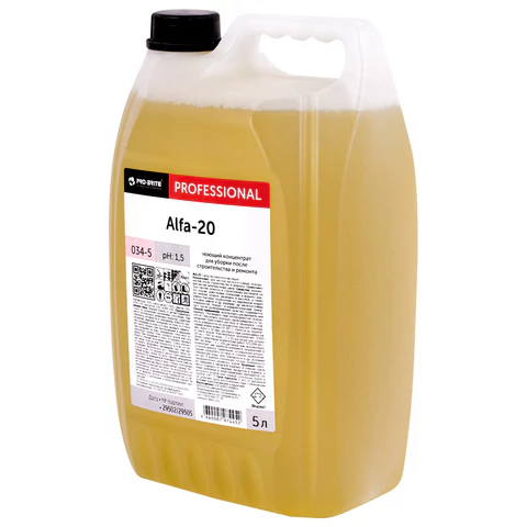 Средство для уборки после строительства моющее, 5 л, PRO-BRITE ALFA-20, кислотное, концентрат, 034-5 609528 - МСК «Форвард»