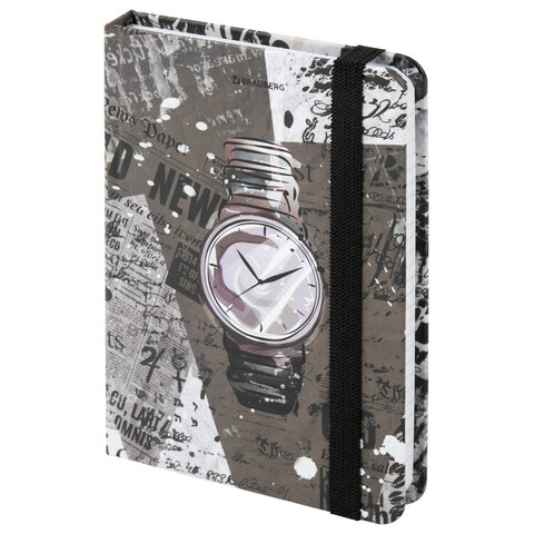 Блокнот с резинкой в клетку 96л, МАЛЫЙ ФОРМАТ А6 109х148, твердая обложка, BRAUBERG, Часы, 113737