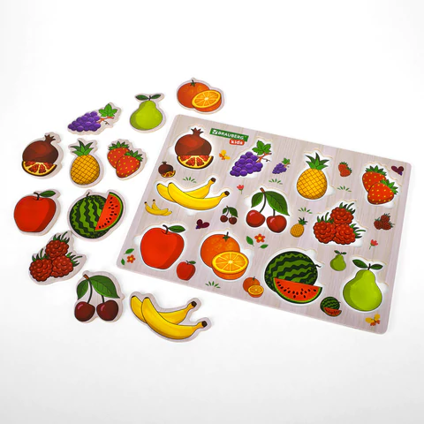 Рамка-вкладыш деревянная развивающая "Фрукты и ягоды", 22х30 см, BRAUBERG KIDS, 665254 - МСК «Форвард»