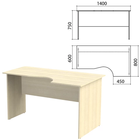 Стол письменный эргономичный "Канц", 1400х800х750 мм, правый, цвет дуб молочный (КОМПЛЕКТ) 980450 - МСК «Форвард»
