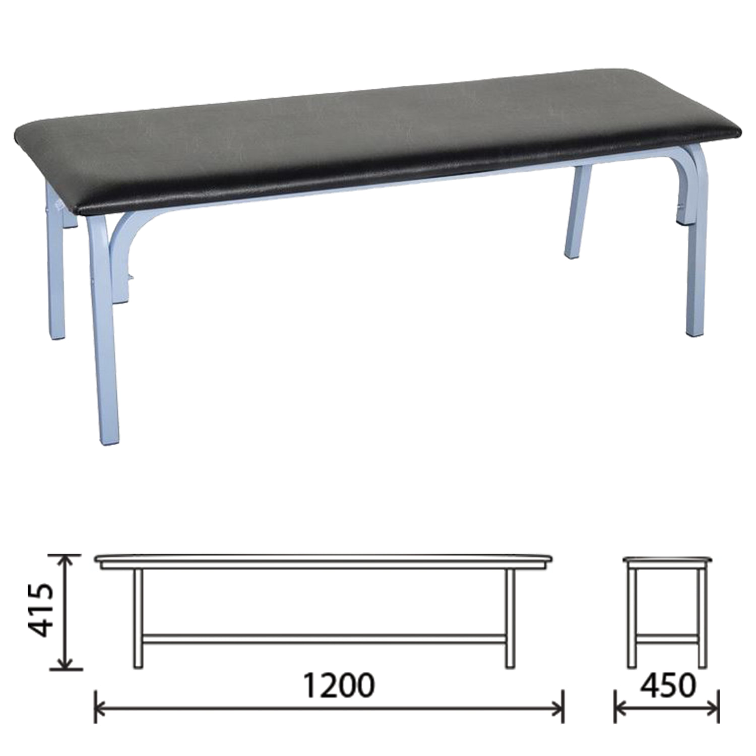 Банкетка без спинки "Астрид" (ш1200*г450*в415), серый каркас, кожзам черный, БМ9 К-01, 531253