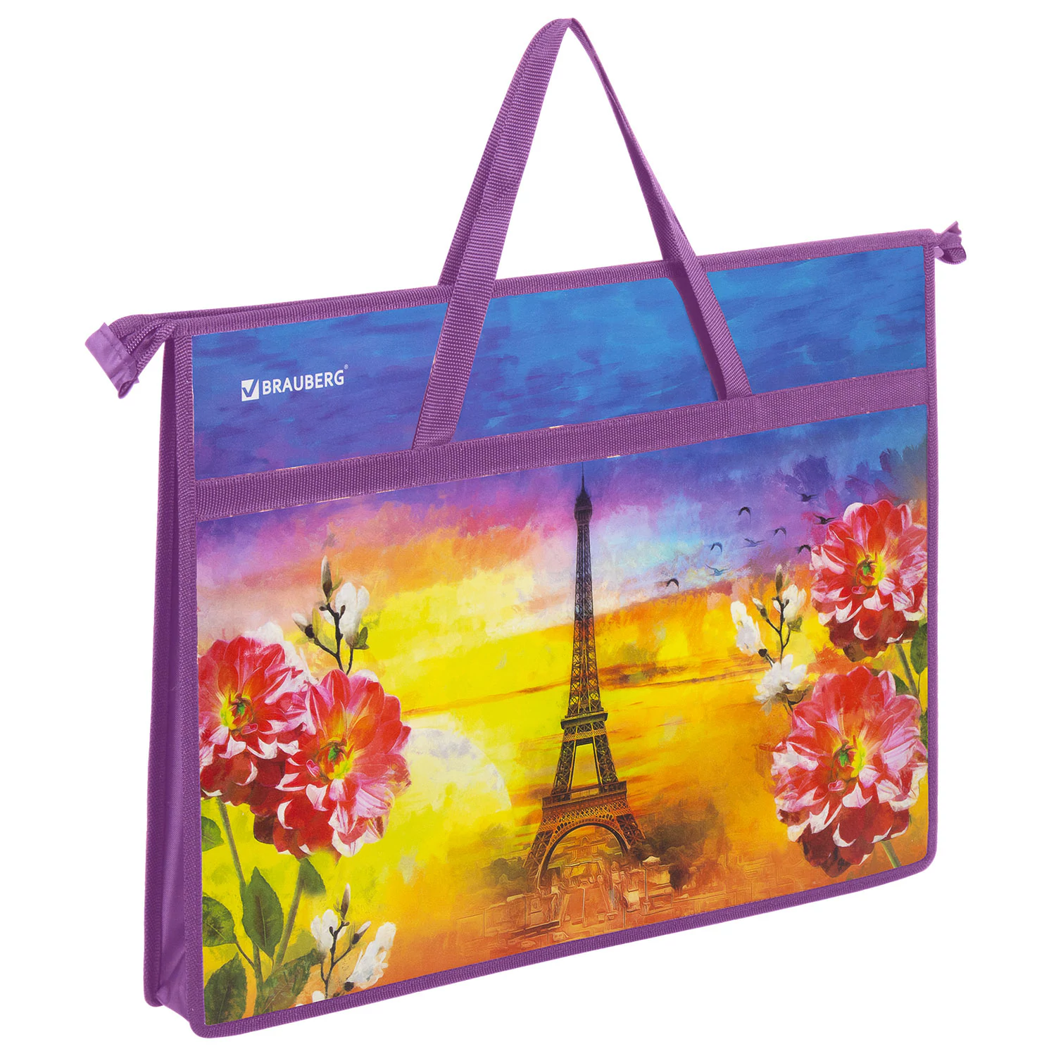 Папка для рисунков и чертежей с ручками BRAUBERG А3, пластик, молния сверху, Paris, 270147