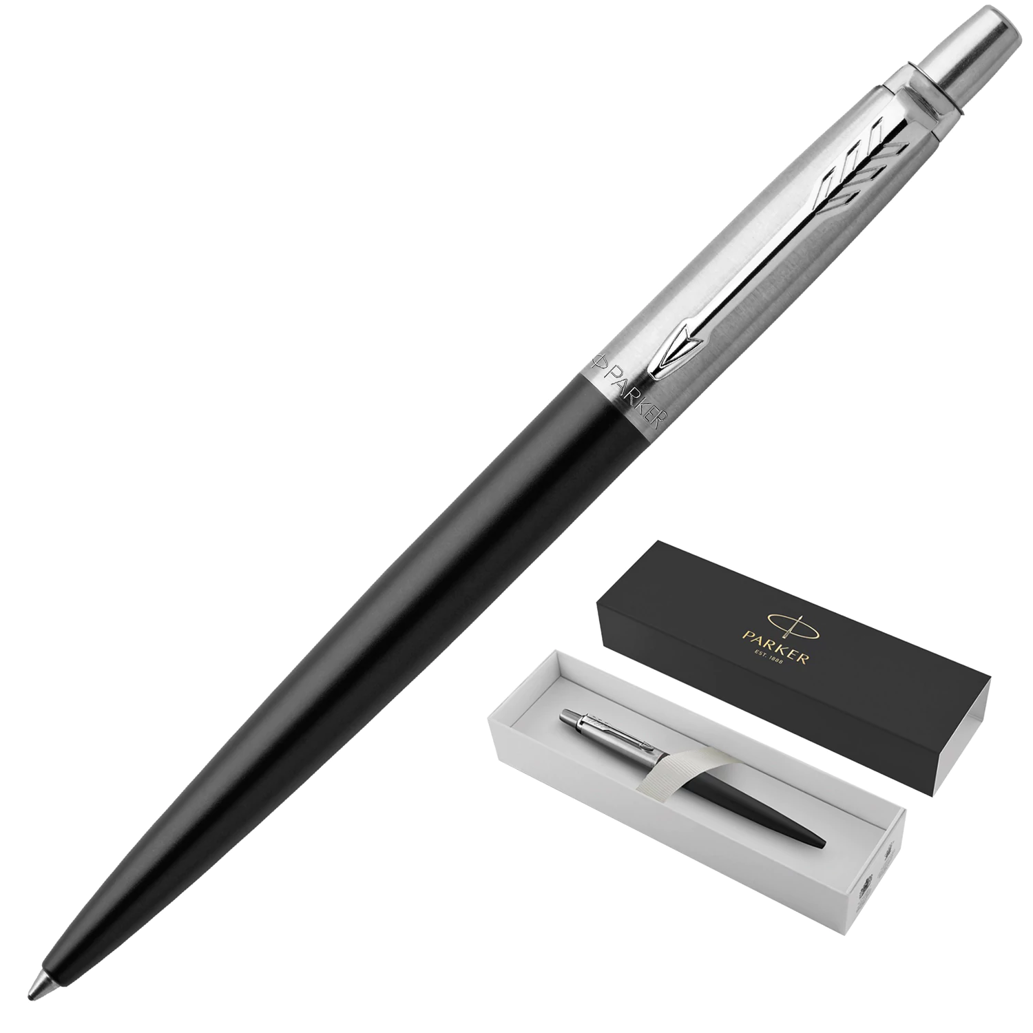 Ручка шариковая PARKER Jotter Core Bond Street Black CT, корпус черный, детали хром, синяя, 1953184 142381