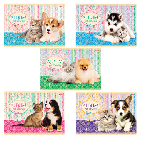 Альбом д/рис. А4 40л., скоба, обложка картон, HATBER, 205х290мм, Маленькие друзья, 40А4В(A75302) А75 102818