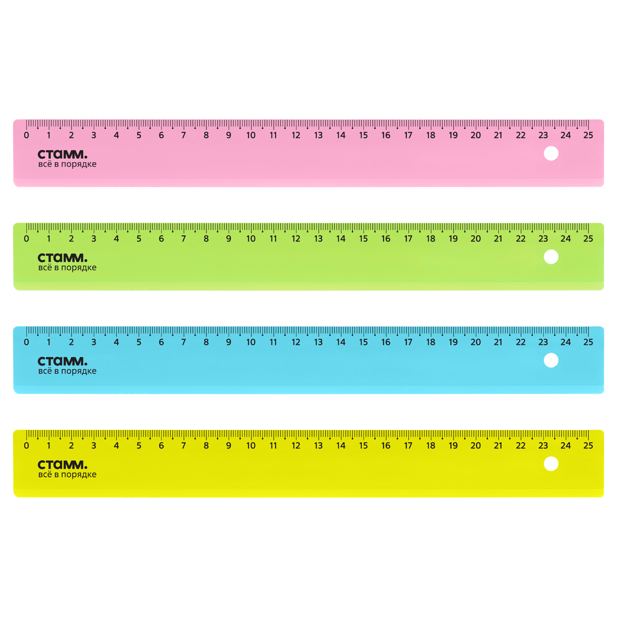 Линейка пластик 25 см "Neon Crystal", прозрачная, неон. ассорти, СТАММ ЛН22 131739