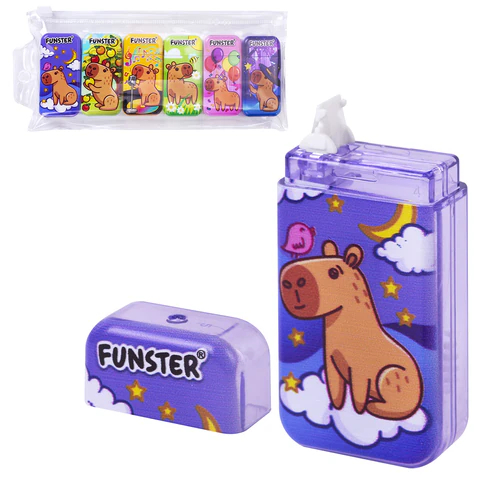 Корректирующая лента FUNSTER (ФАНСТЕР) "КАПИБАРЫ", 5 мм х 5 м, КОМПЛЕКТ 6 штук, пенал с zip-замком, 273021 - МСК «Форвард»