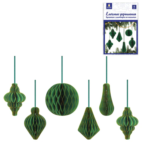 Елочные украшения из бумаги, НАБОР 6 шт., с глиттером, цвет изумрудный, ЗОЛОТАЯ СКАЗКА, 592541 - МСК «Форвард»