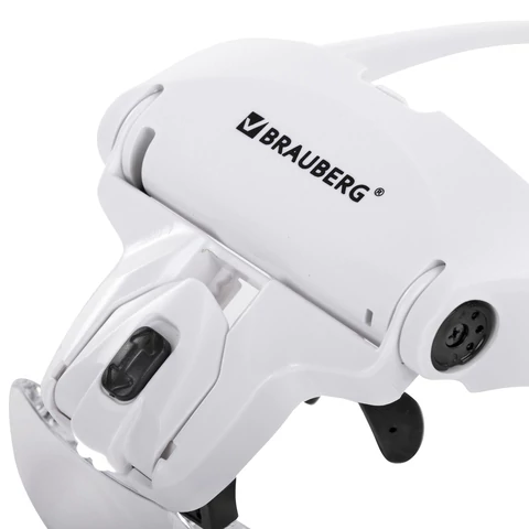 Лупа налобная с LED-ПОДСВЕТКОЙ, 5 сменных линз 95х33 мм, увеличение 1,0 - 3,5, BRAUBERG, 455929 - МСК «Форвард»