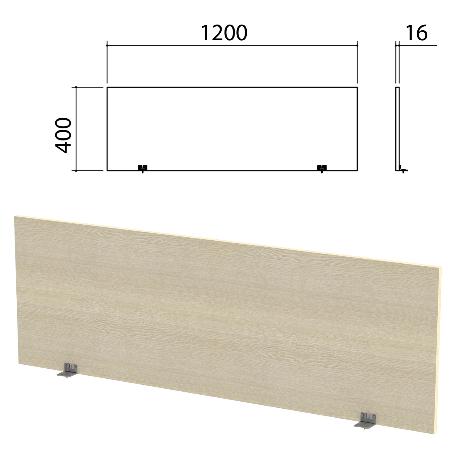 Экран-перегородка "Канц" 1200х16х400 мм, цвет дуб молочный (КОМПЛЕКТ) 980524