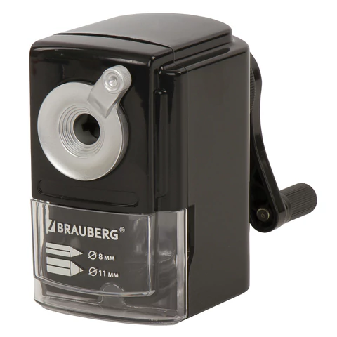 Точилка механическая BRAUBERG "STYLE" для ч/гр и цветных карандашей 8/11мм, корпус черный, 228482