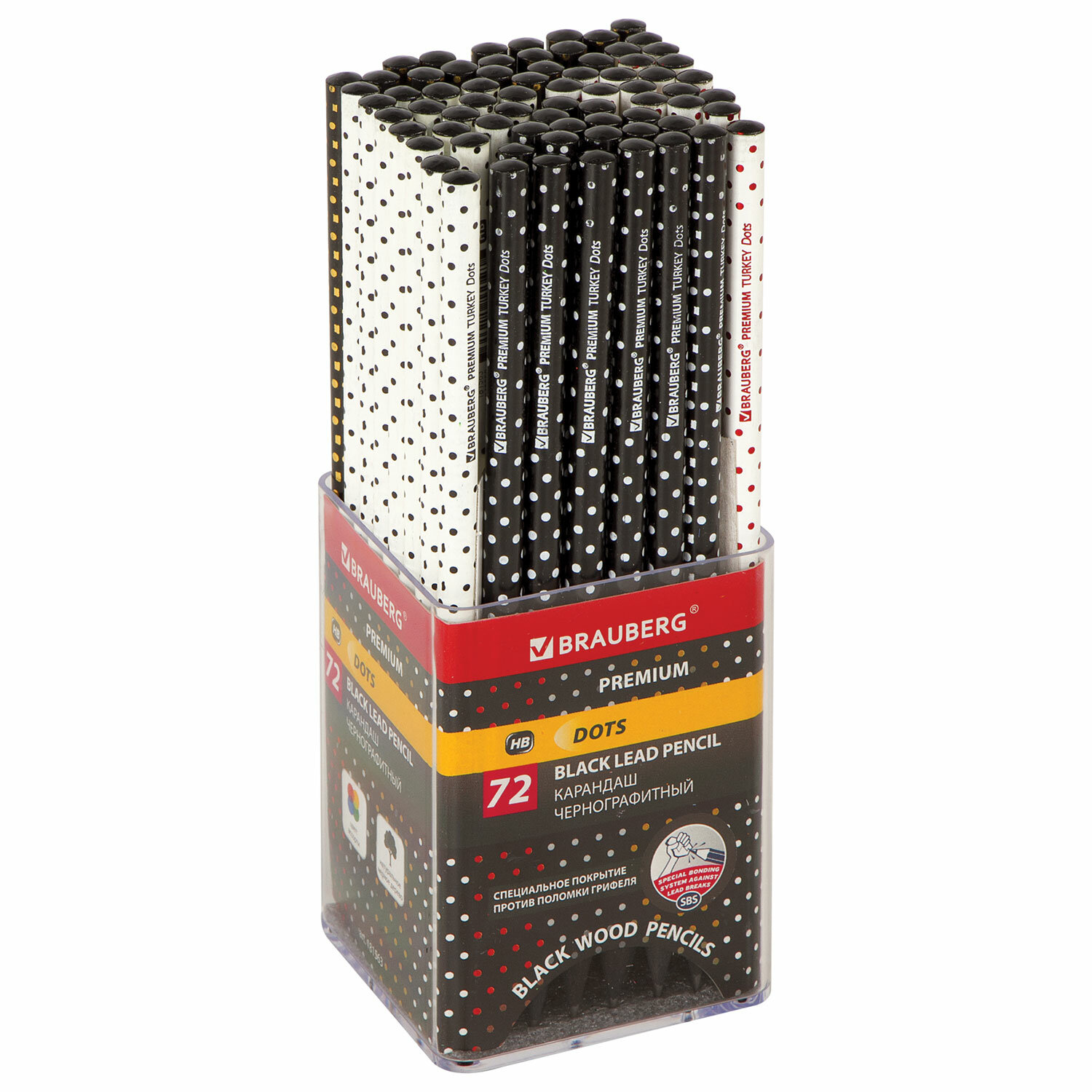 Карандаш чернографитный BRAUBERG PREMIUM TURKEY, 1 шт, "Dots", НВ, ассорти, дисплей, 181563