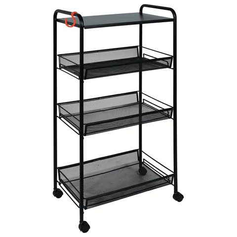 Этажерка "Ладья-34КС" офисно-бытовая 3 яруса+столик, металл, черная, 44,5х30х84 см, Э 357 Ч 609167 - МСК «Форвард»