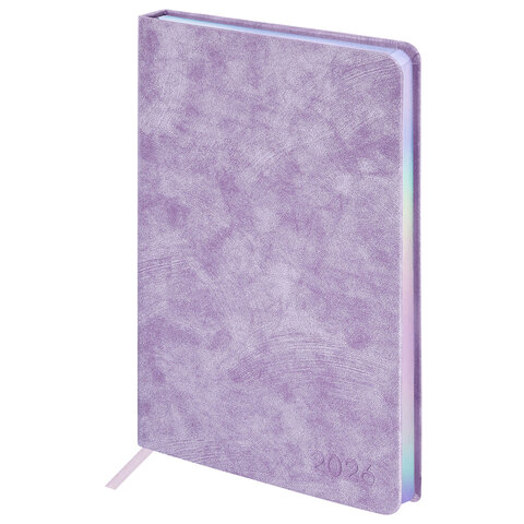 Ежедневник датированный 2026 А5 138х213 мм, BRAUBERG "Ice", под кожу, сиреневый, 117392 - МСК «Форвард»