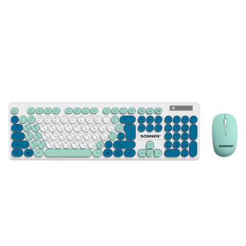 Набор беспроводной тихий: клавиатура 104 клавиши, мышь 4 кнопки 800/1200/1600 dpi, SONNEN K-650, белый / мятный / бирюзовый, 513953 - МСК «Форвард»