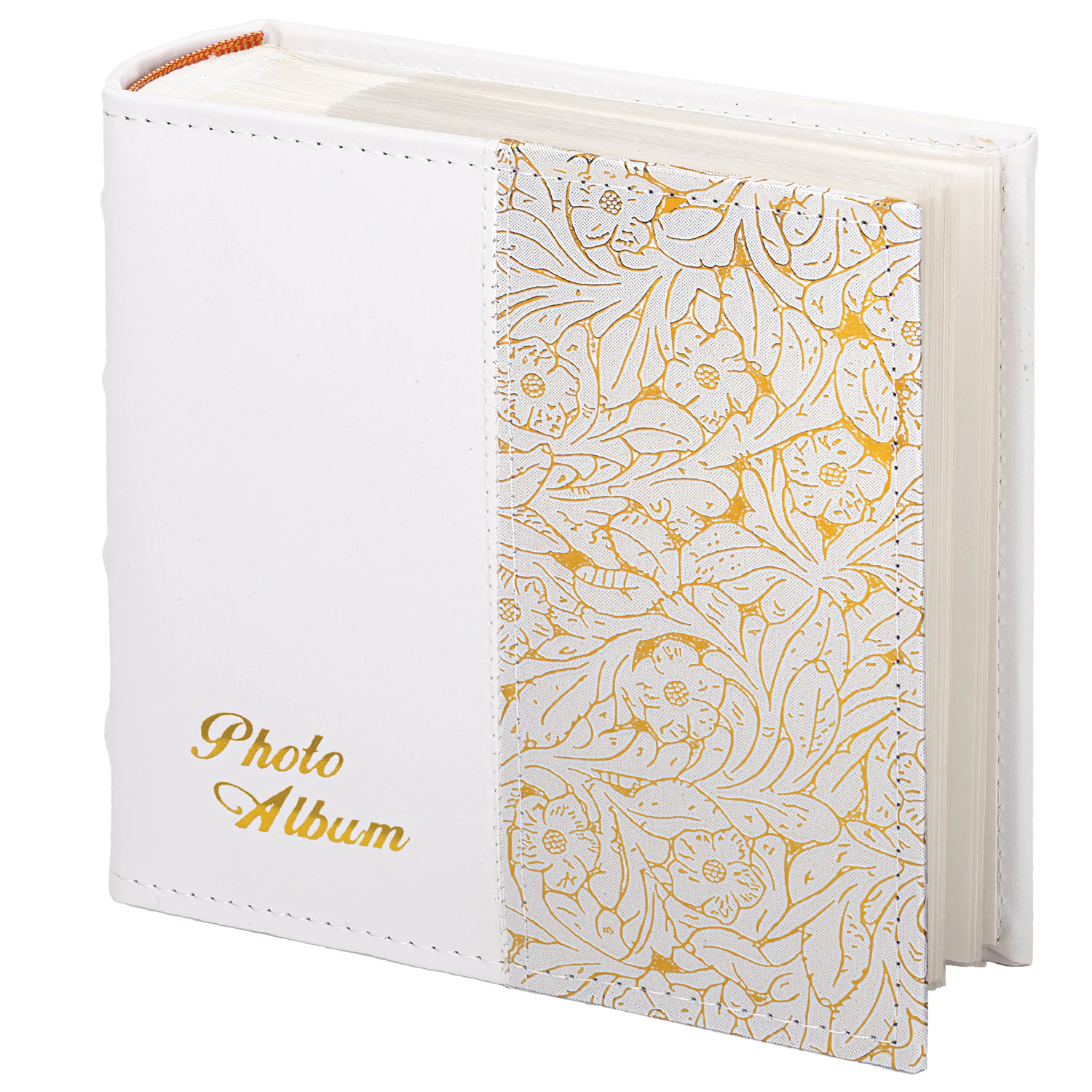 Фотоальбом BRAUBERG на 300 фото 10*15 см, под кожу, бумажные страницы, бокс, белый+золото, 391117