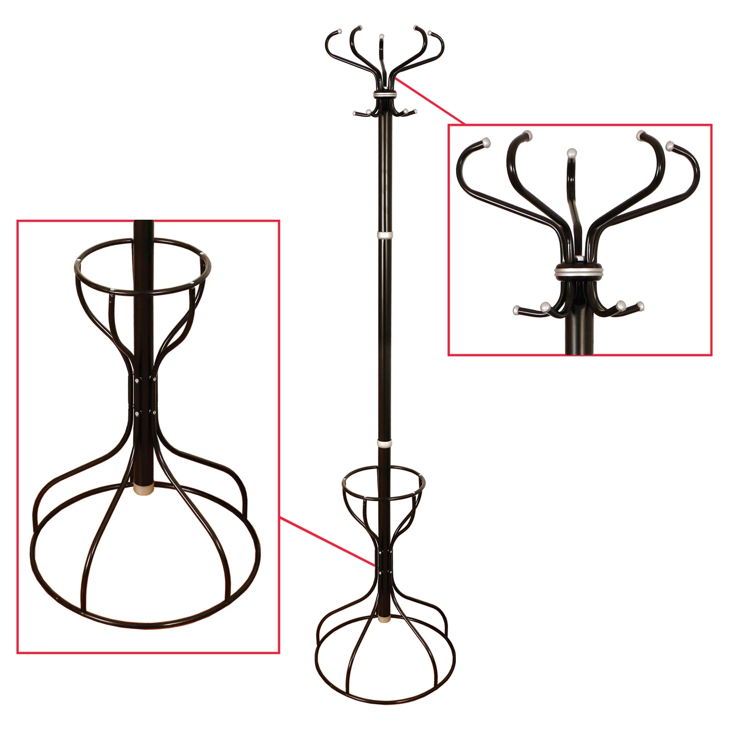 Вешалка-стойка Ажур-3Ф, 1,9м, основание 46см, 5 крючков+место для зонтов, металл, черная, 601656