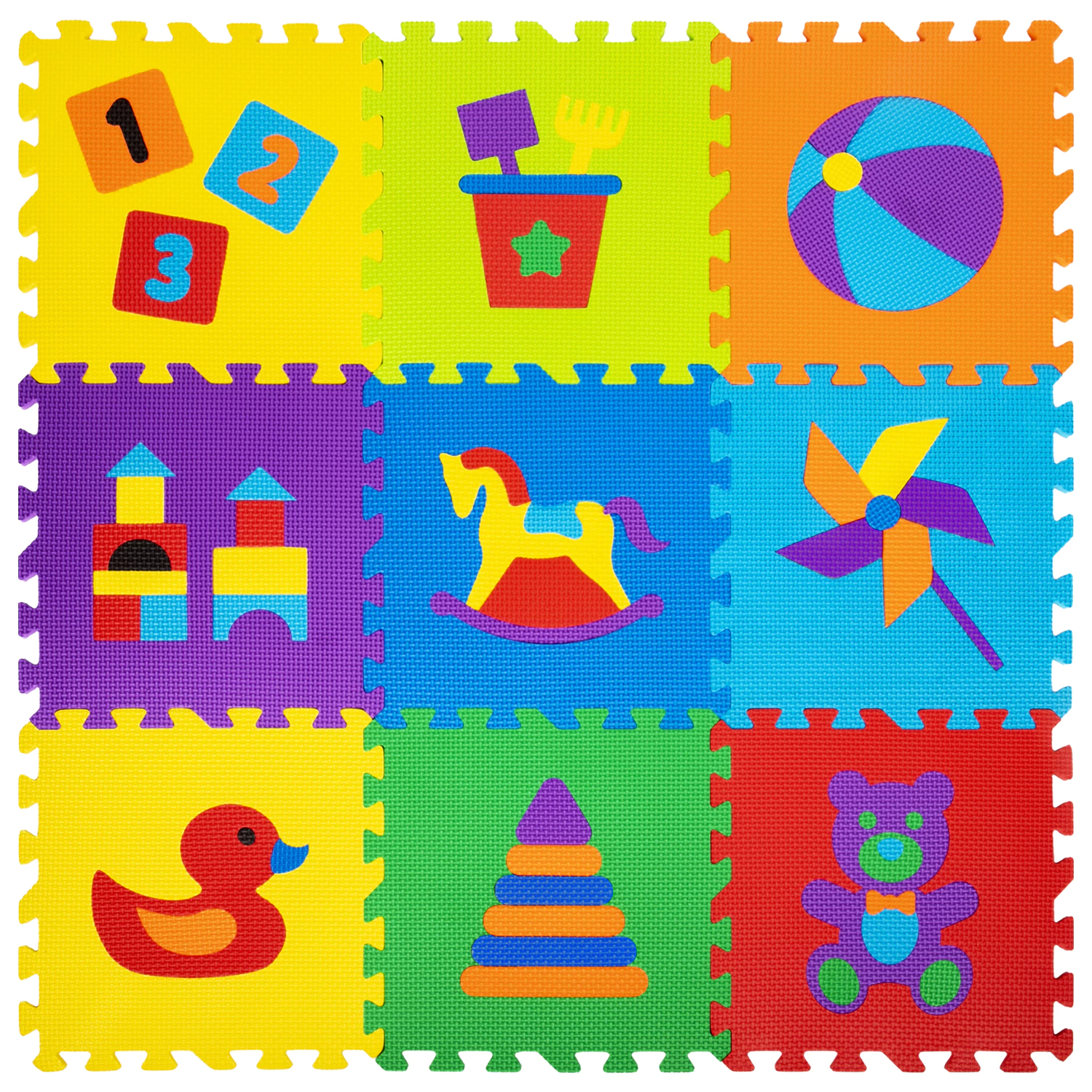 Коврик-пазл напольный 0,9*0,9м мягкий "Игрушки" 9 элементов 30*30см, 1 см, ассорти, ЮНЛАНДИЯ, 646668