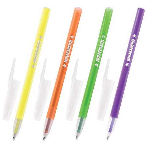 Ручка шариковая масляная ЮНЛАНДИЯ "НЕОН", СИНЯЯ, безопасный корпус ассорти, 1мм, линия 0,5мм, 142701