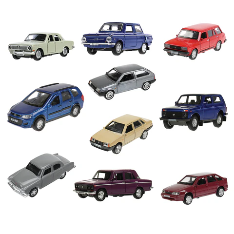 Машина металлическая коллекционная КОМПЛЕКТ 10ШТ АССОРТИ 1, длина 12 см, инерционная, 10 видов, ТЕХНОПАРК N-001 665277