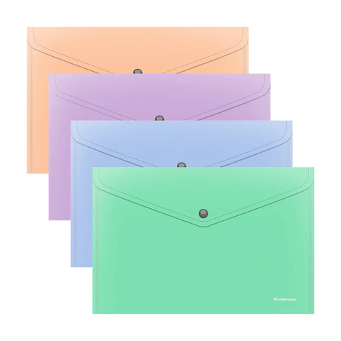 Папка-конверт с кнопкой ERICH KRAUSE "Matt Pastel Bloom", А4, до 120 л, непрозрачная, ассорти, 0,18 мм, 61141 272924 - МСК «Форвард»