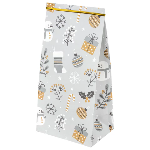 Пакет подарочный КОМПЛЕКТ 10 штук новогодний 12х8х25 см с зажимами, "Паттерн № 1", ЗОЛОТАЯ СКАЗКА, 592122 - МСК «Форвард»