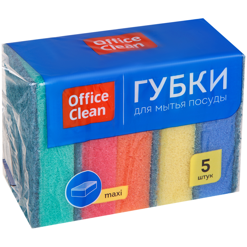 Губки для посуды OfficeClean "Maxi", поролон с абразивным слоем, 9*6,5*2,7см, 5шт 248977