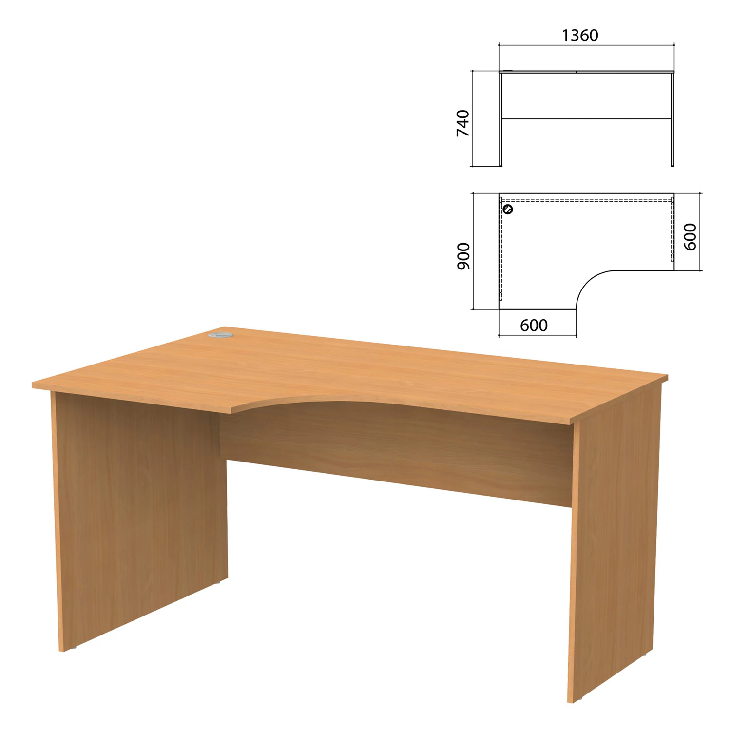 Стол письменный эргоном."Бюджет" (ш1360*г900*в740 мм), левый, груша ароза 336, 402662,641836