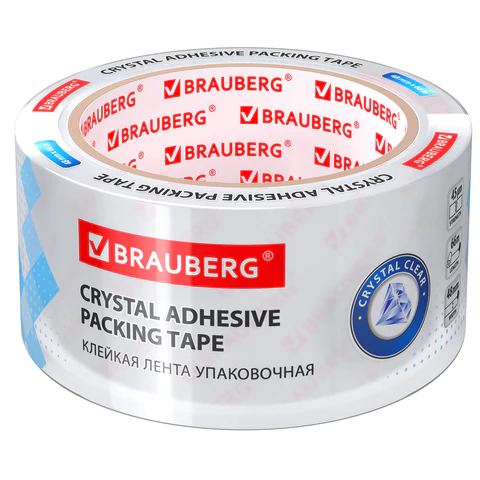 Клейкая лента упаковочная 48мм х 66м КРИСТАЛЬНАЯ, индивид. упак., толщина 45 микрон, BRAUBERG 440153