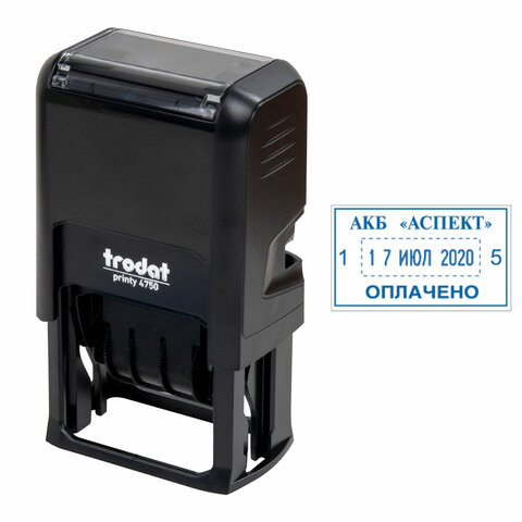 Датер со свободным полем, оттиск 41 х 24 мм, синий, TRODAT 4750 PRINTY 4.0, корпус черный, 141304 238360 - МСК «Форвард»