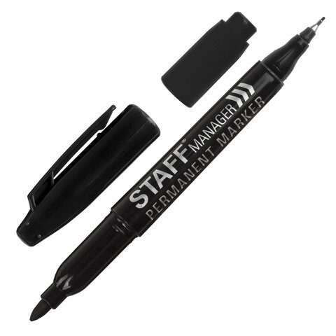 Маркер перманентный двусторонний STAFF Manager PM-625, ЧЕРНЫЙ, наконечники 0,8мм / 2,2мм, 151625