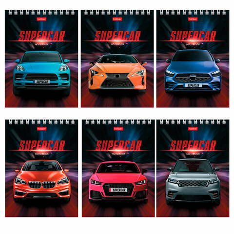 Блокнот МАЛЫЙ ФОРМАТ А6 110х145мм, 40л, гребень, лакированный, клетка, HATBER, Машины, 40Б6B1гр В122 121474